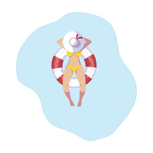 woman with swimsuit and lifeguard float floating in water vector