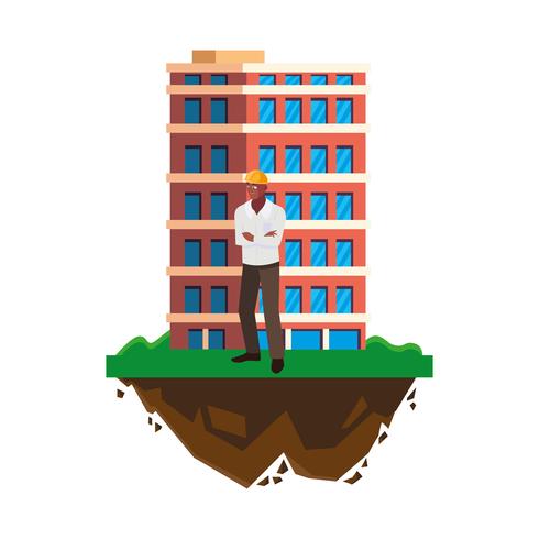 afro male builder constructor worker with building vector