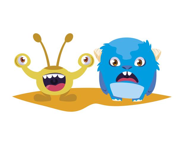 funny monsters couple comic characters colorful vector