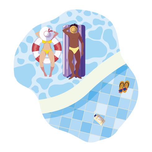 interracial couple with swimsuit floating in water vector