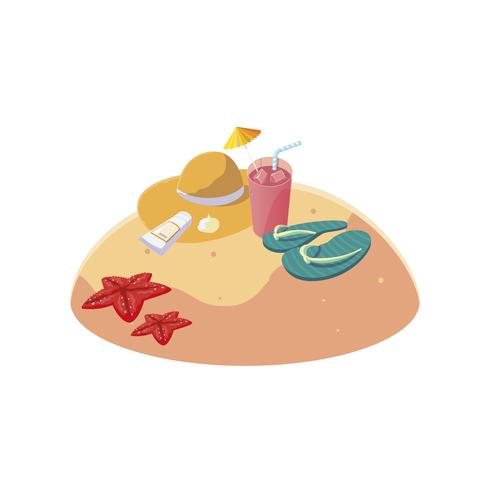 Playa de arena de verano con flip flops escena vector