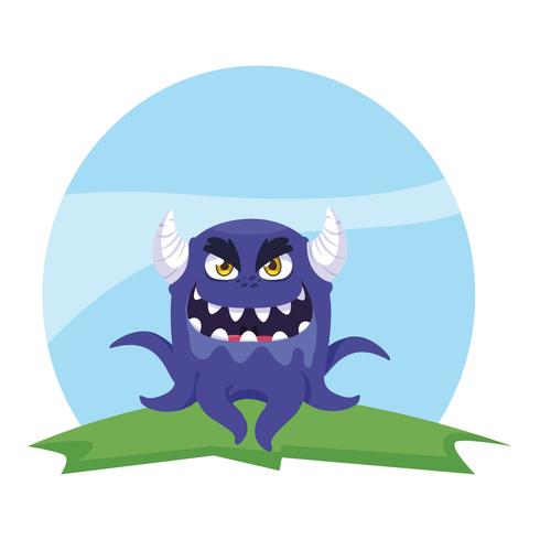 funny monster with horns in the field vector