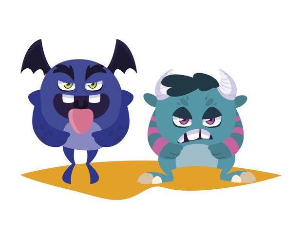 funny monsters couple comic characters colorful vector