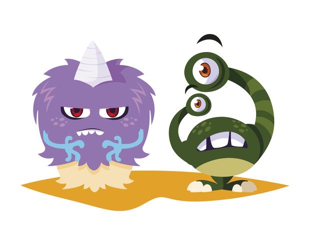 funny monsters couple comic characters colorful vector