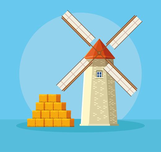 farm windmill with straws vector