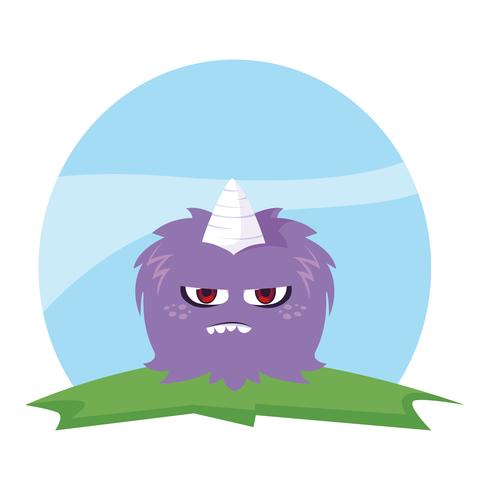 funny monster with horn in the field vector