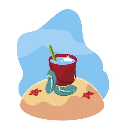 summer sand beach with flip flops scene vector