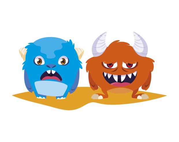 funny monsters couple comic characters colorful vector