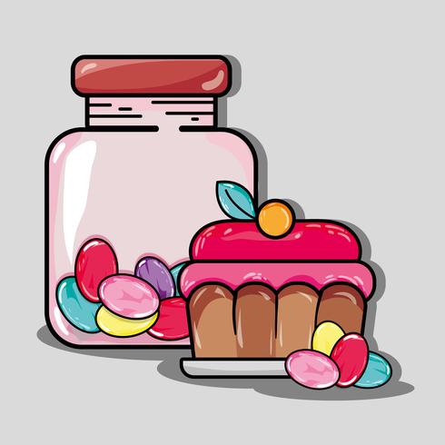 sweet candy and cupcake vector