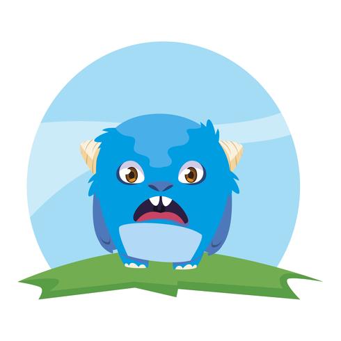 funny monster with horns in the field vector