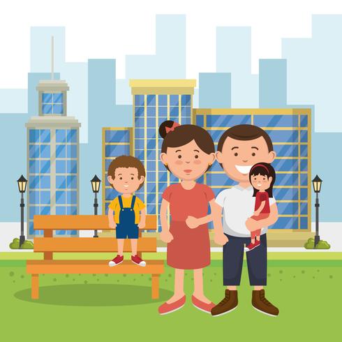 family members next to a park bench vector
