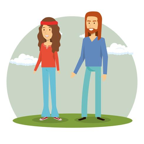 pareja hippies personajes de estilo de vida vector