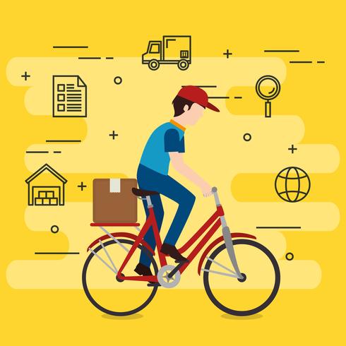 delivery worker in bicycle character vector