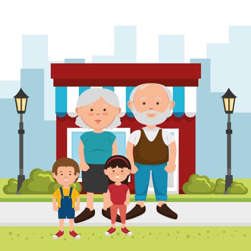 Abuelos y niños en el parque vector