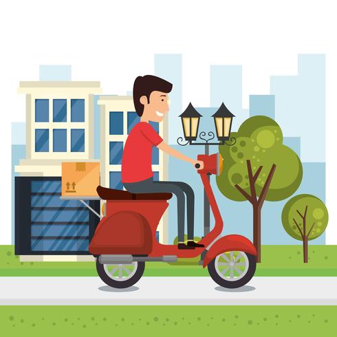 delivery worker with motorcycle character vector
