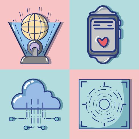 set 3d virtural videogame console technology vector