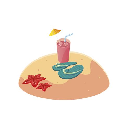 summer sand beach with flip flops scene vector