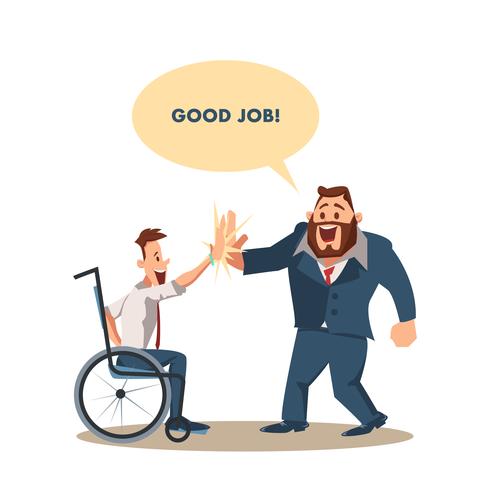 Happy Disabled Man Give High Five Coworker in Suit vector