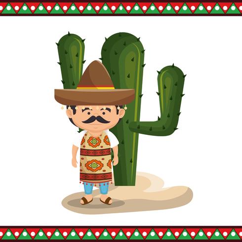 mexican man character with culture icons vector