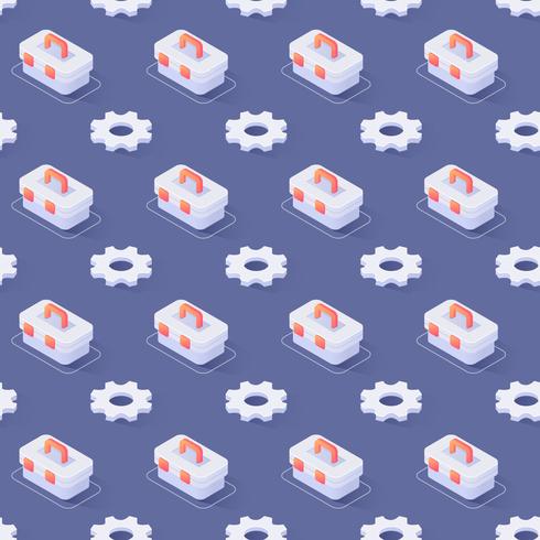 Seamless Pattern with Gear Wheels and Toolbox vector