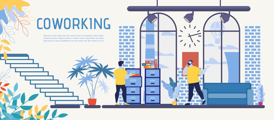 Coworking Center Office Flat Vector Ad Banner