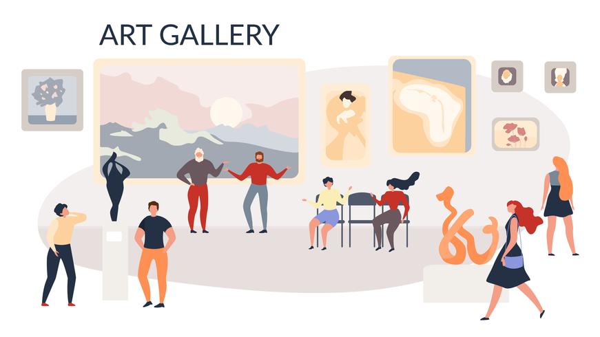 Art Gallery Exhibition Paintings and Sculptures vector