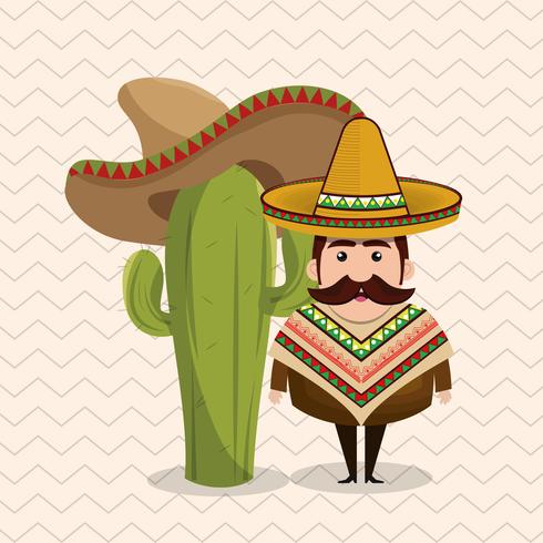 Personaje Mexicano con Sombrero vector