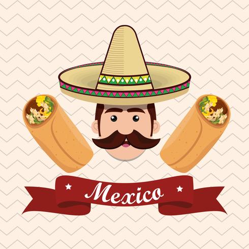 mexican man character with culture icons vector