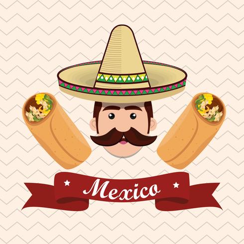 mexican man character with culture icons vector