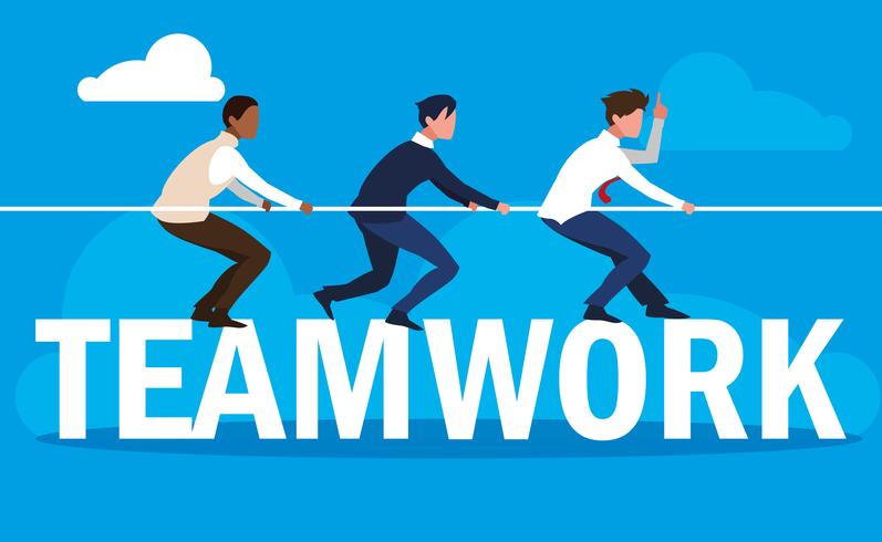 teamwork with business men elegant and pull rope vector