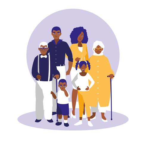 group of black family members characters vector