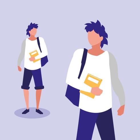 young boys couple modeling with notebooks vector