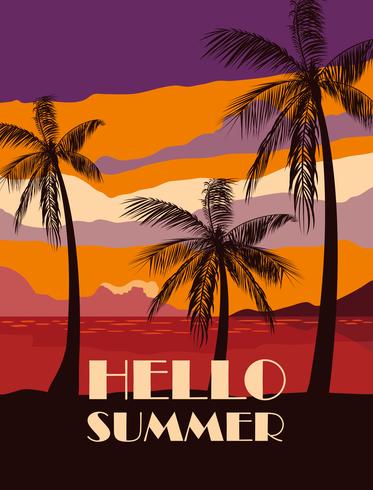 Palm trees and hello summer design vector