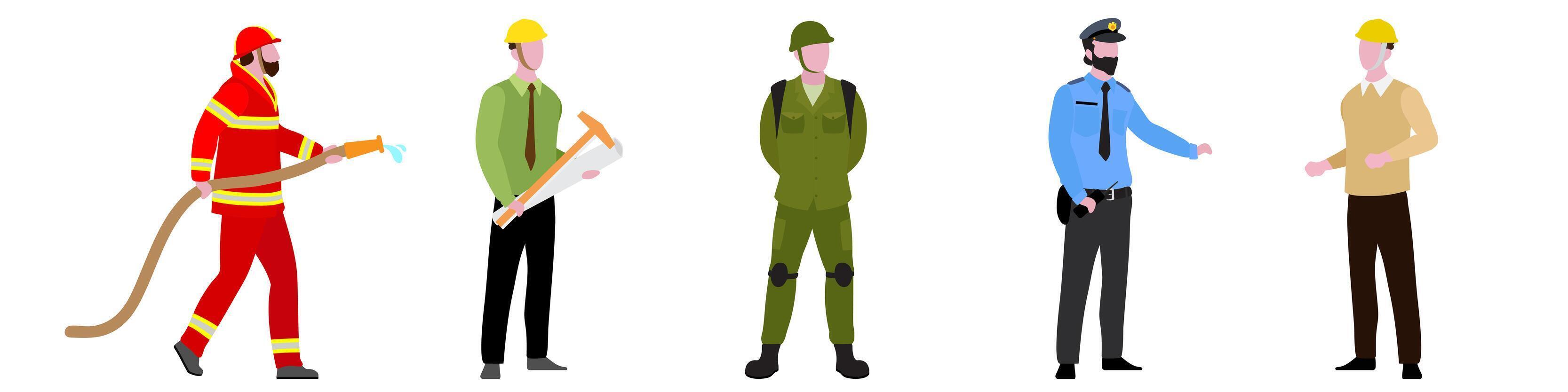 Fireman, security guard, architect, mechanic Set vector