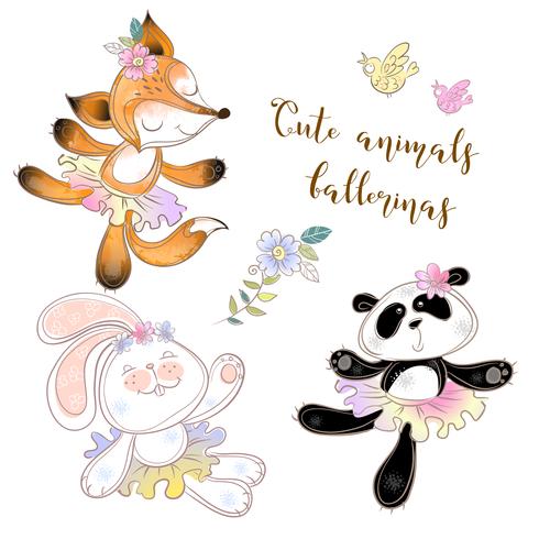 Panda, Bunny y Fox en tutus de ballet. vector