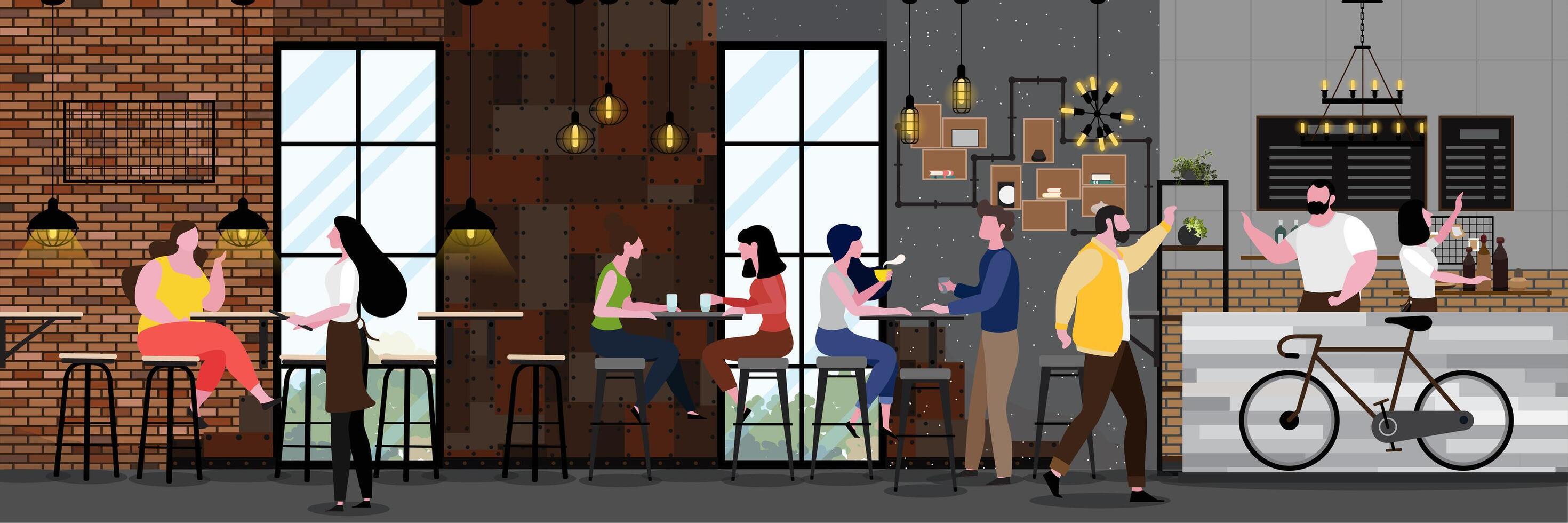 Modern Cafe full of customers vector