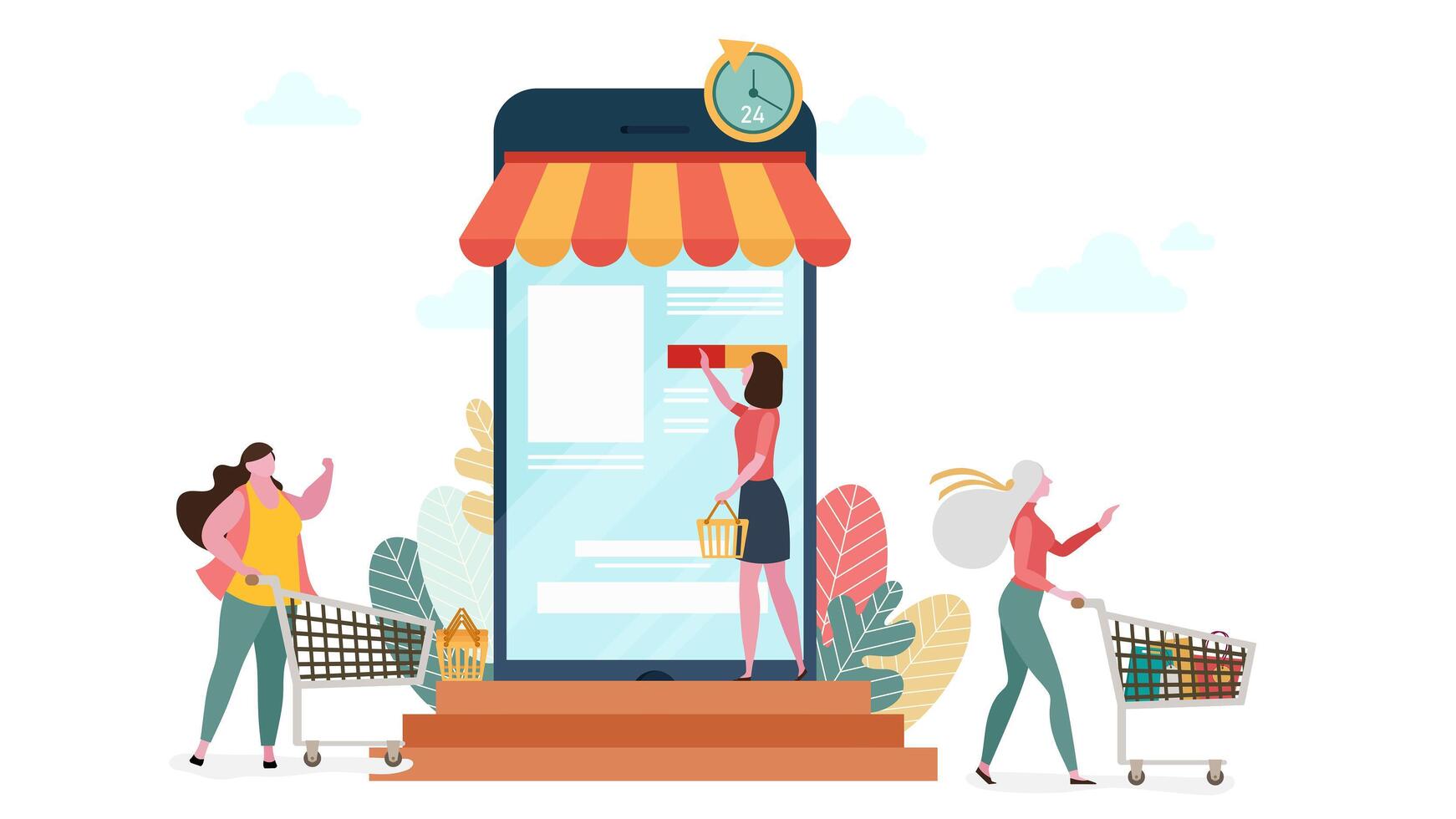 Shopping online on phone marketing concept vector