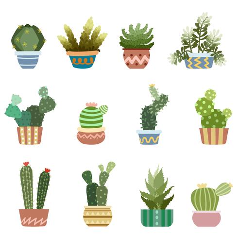 Conjunto de cactus en macetas vector