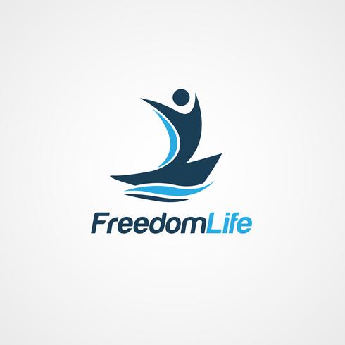 Freedom logo with simple figure in boat vector