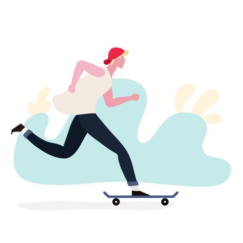 Boy playing with skateboard vector