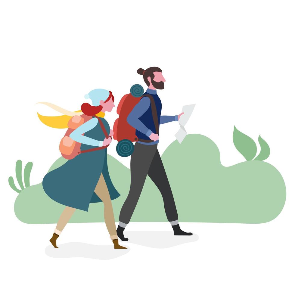 Couple hiking together vector
