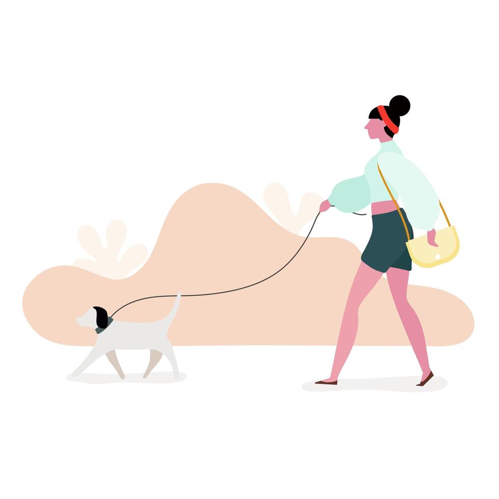 Women walking dog in the park vector