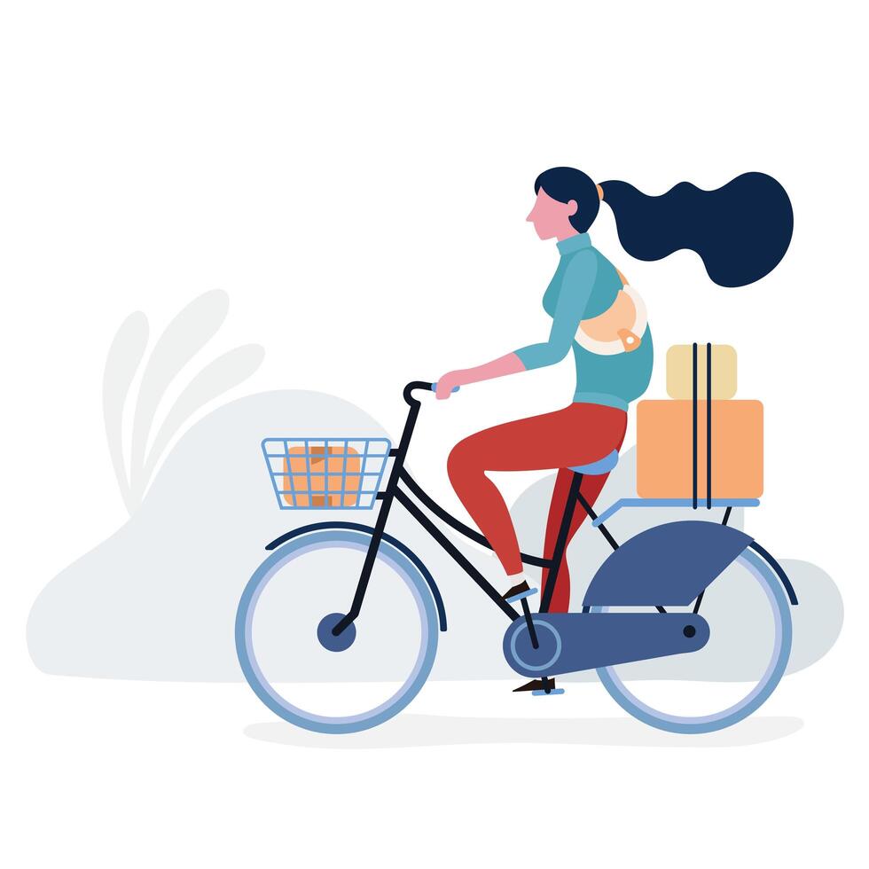 Teenager riding bicycle vector