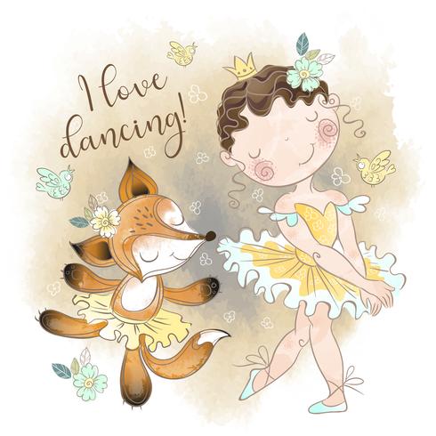 Little ballerina dancing with a Fox ballerina vector