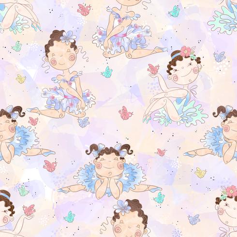 Seamless pattern of Lovely girl ballerinas vector