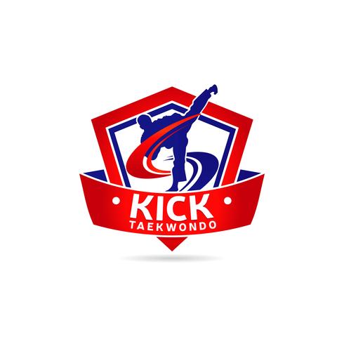 Logotipo de Taekwondo en escudo con pancarta vector