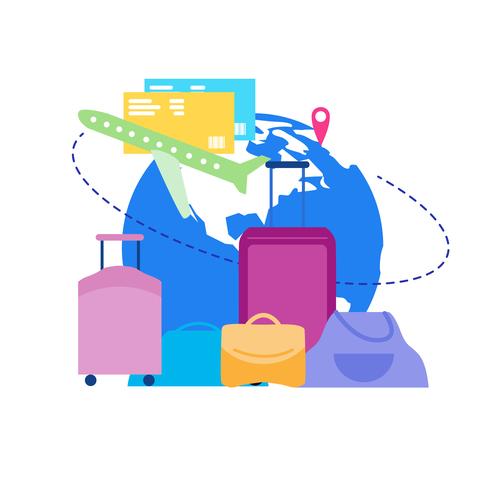 Vacation Flight with Baggage Flat vector