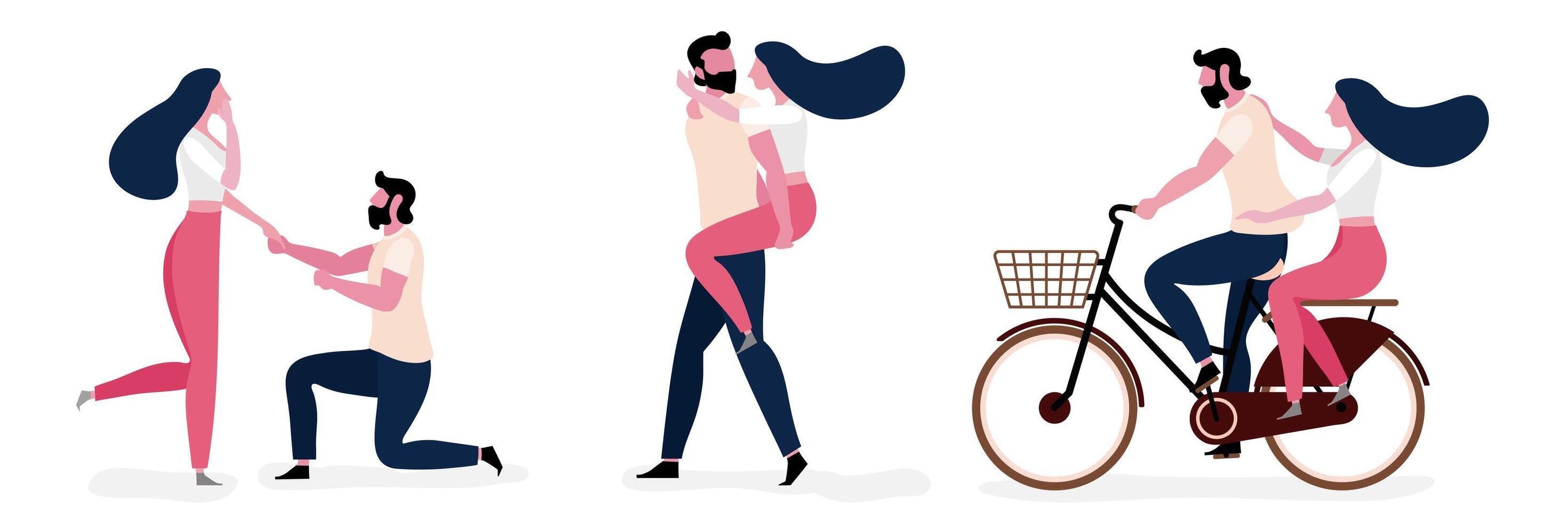 Set Of Young Couple In Love vector