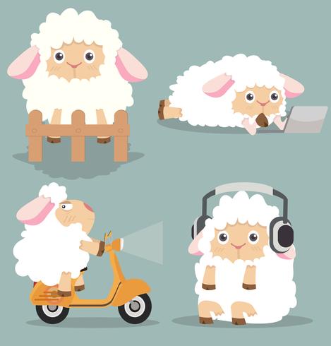 Cute  little sheep set vector