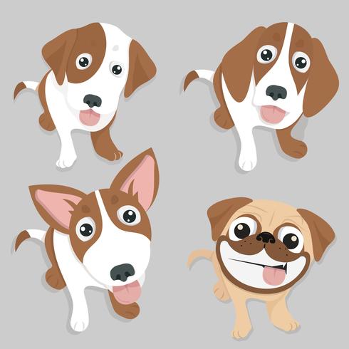 Variety of cute dog sitting down set vector